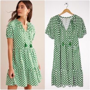 Boden Green Geometric Print Short Sleeve Tiered Dress – Women’s Size 12L